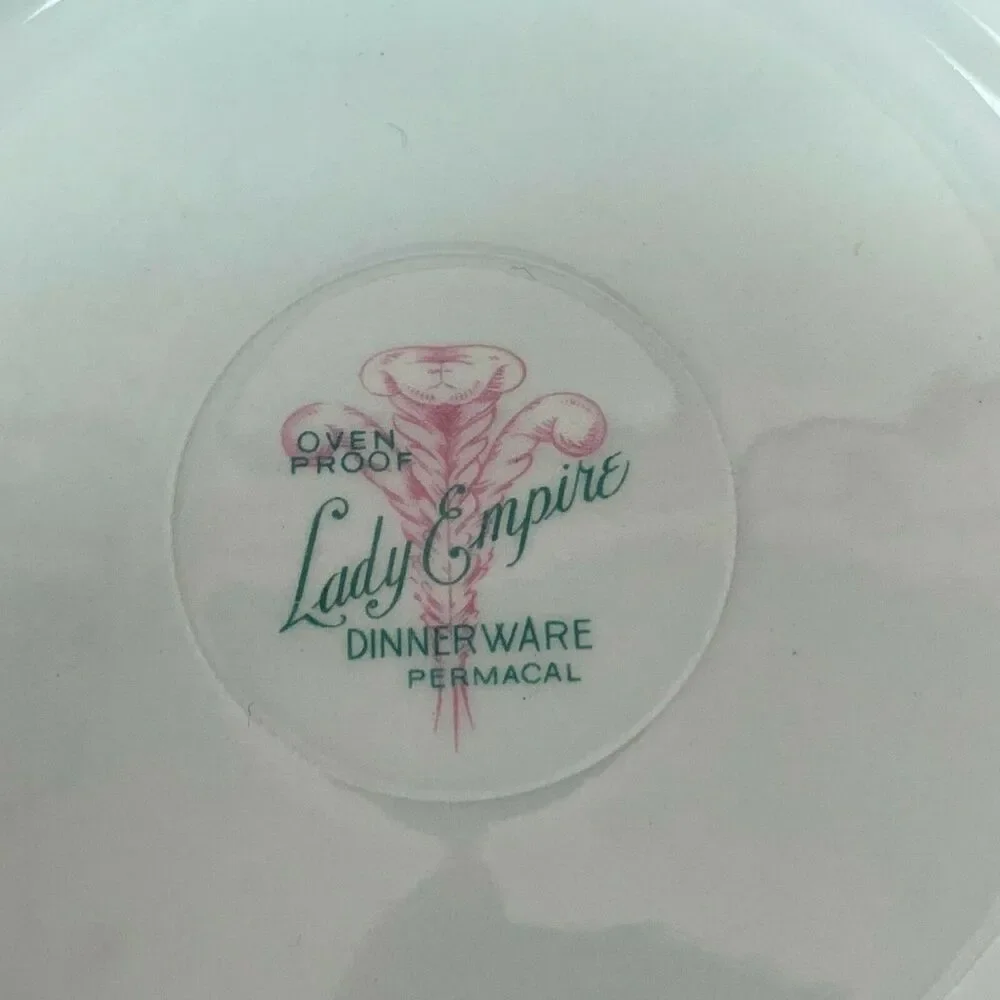 Lady Empire Princess Permacal Coup Bowls Oven Proof Green Platinum Trim Lot of 4